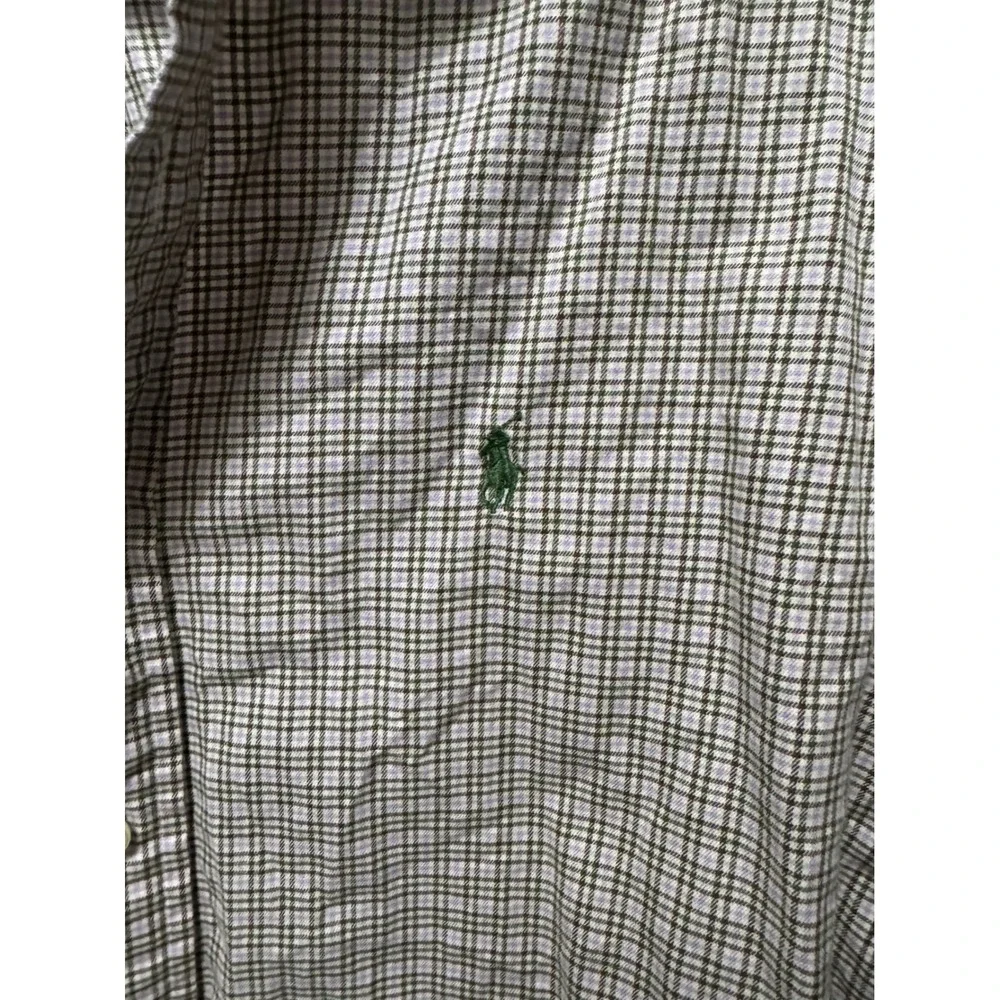 Ralph Lauren Custom Fit Olive Green‎ Plaid Button Down Shirt L Preppy Classic